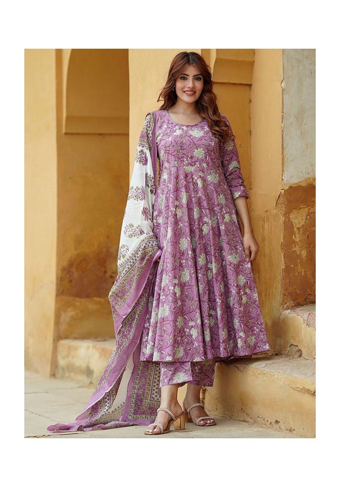 Malishka Export Rayon Printed Anarkali Kurta Pant Set for Women - Image 1